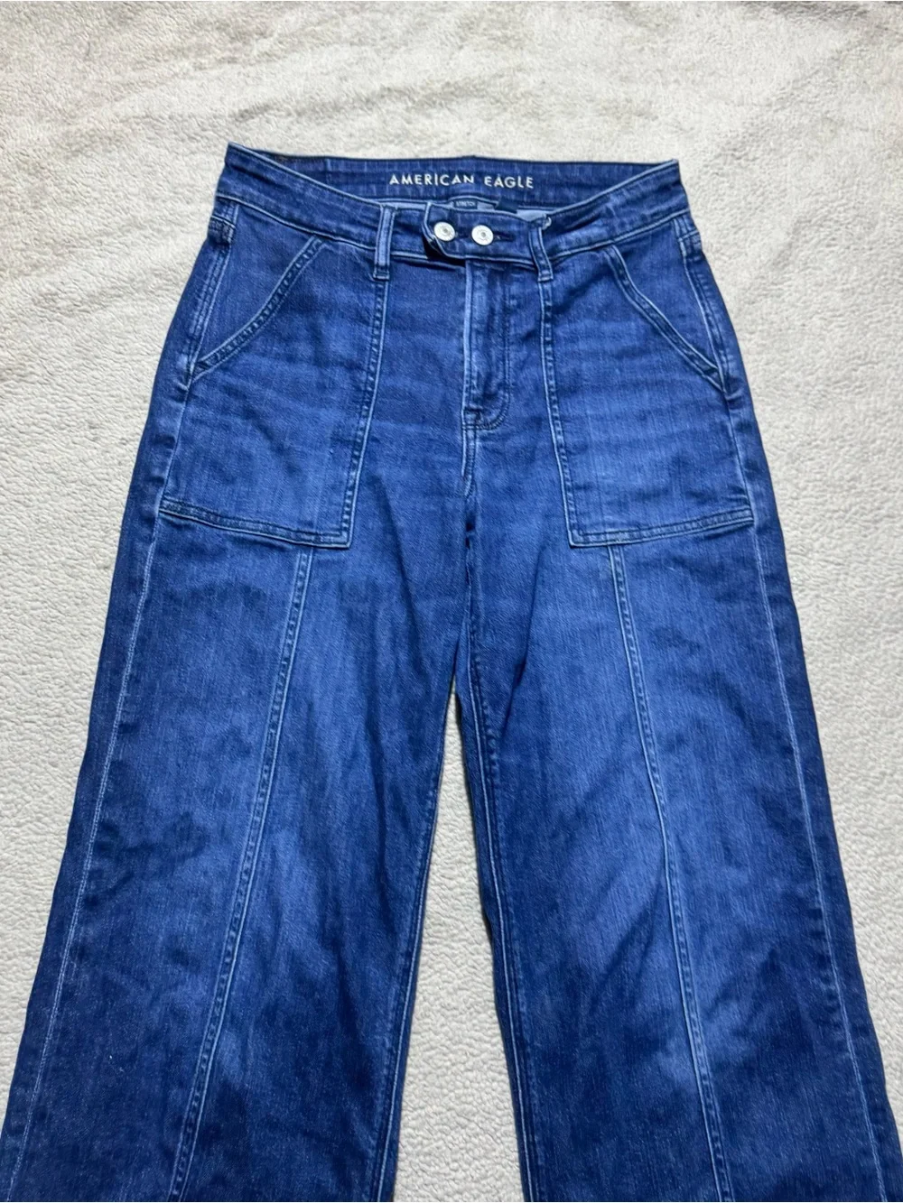 American Eagle Jeans Womens 4 Short Super High Rise Baggy Wide Leg Double Button